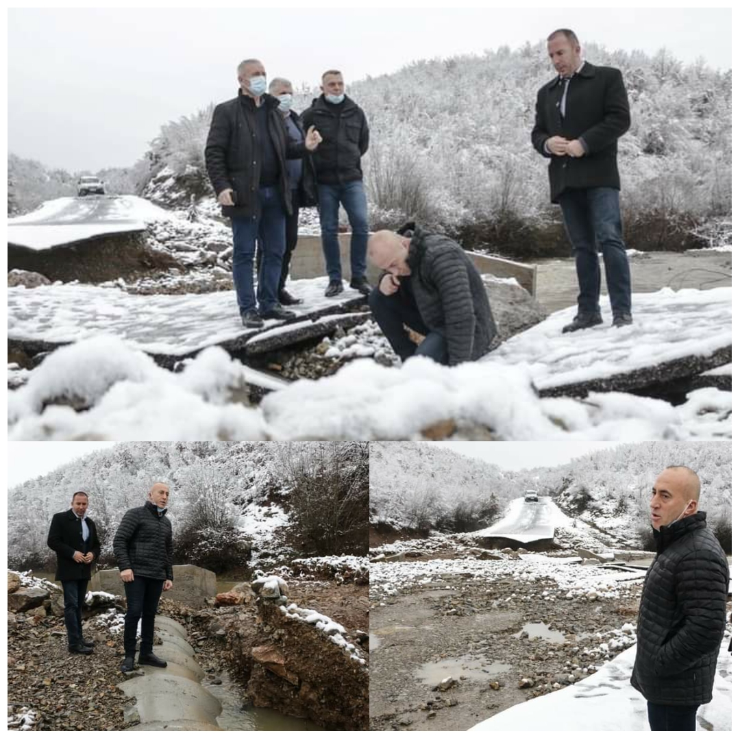 Ramush Haradinaj “inspekton” rrugën e dëmtuar nga vërshimet në Malishevë