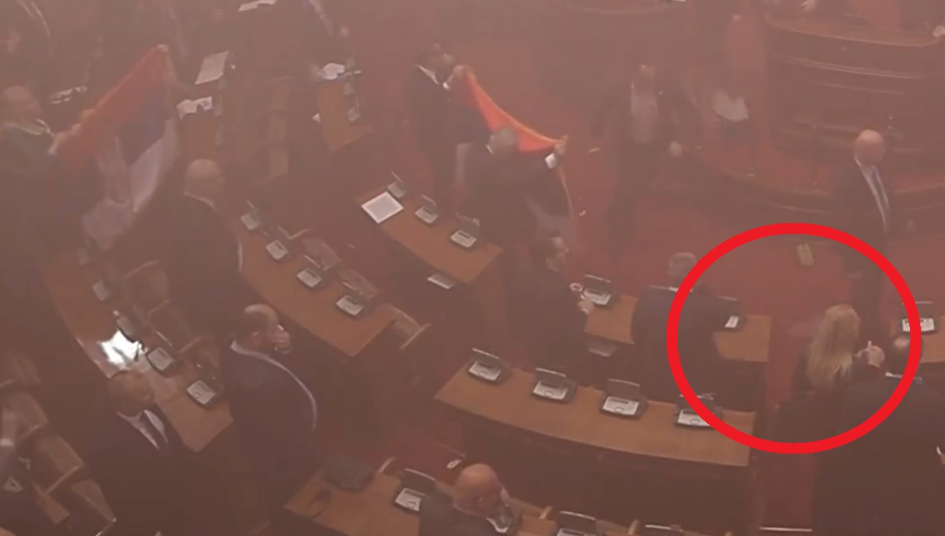 Momenti kur një deputete e parlamentit serb goditet me shishe në kokë